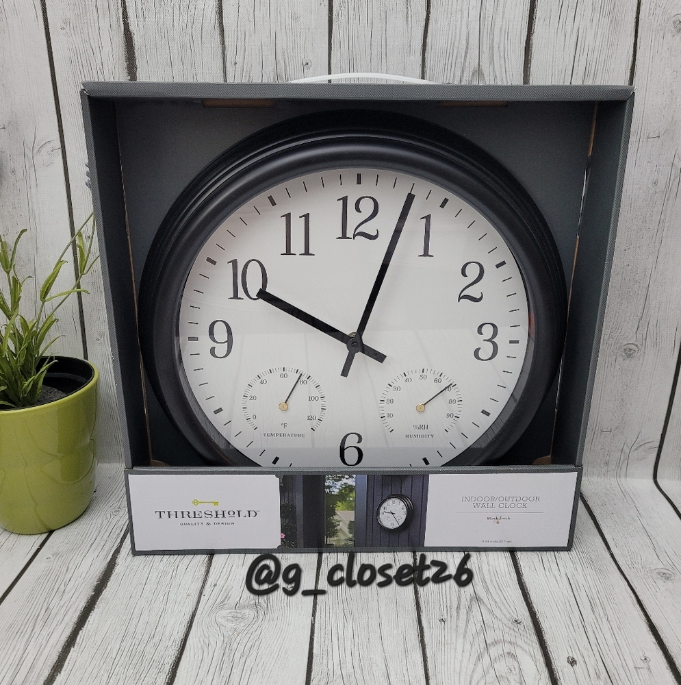 Threshold Indoor/Outdooor Black Wall Clock
